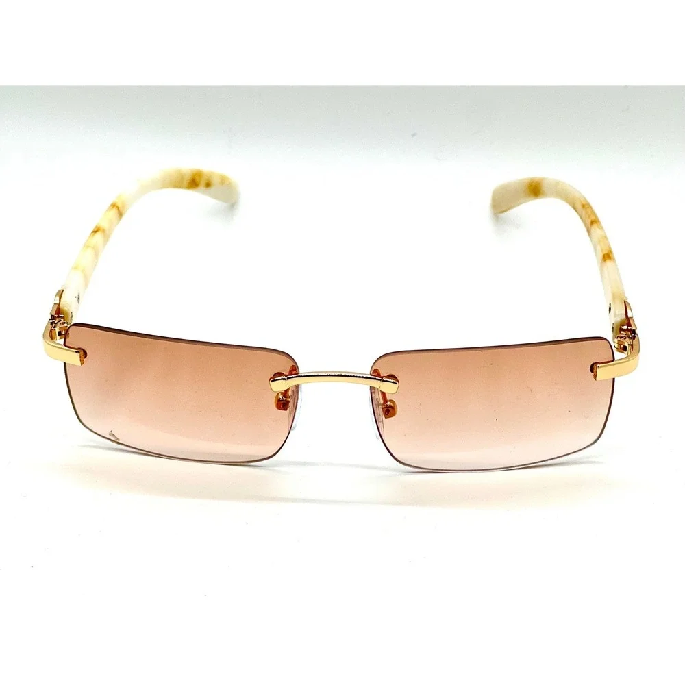 Frameless Sunglasses Rectangle Gold Frame Champagne Lens‎ Fashion Shades Gafas